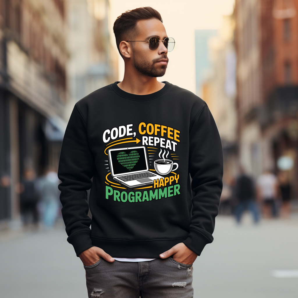 Programmer Sweatshirt — "Code, Coffee, Repeat" Cozy Crewneck
