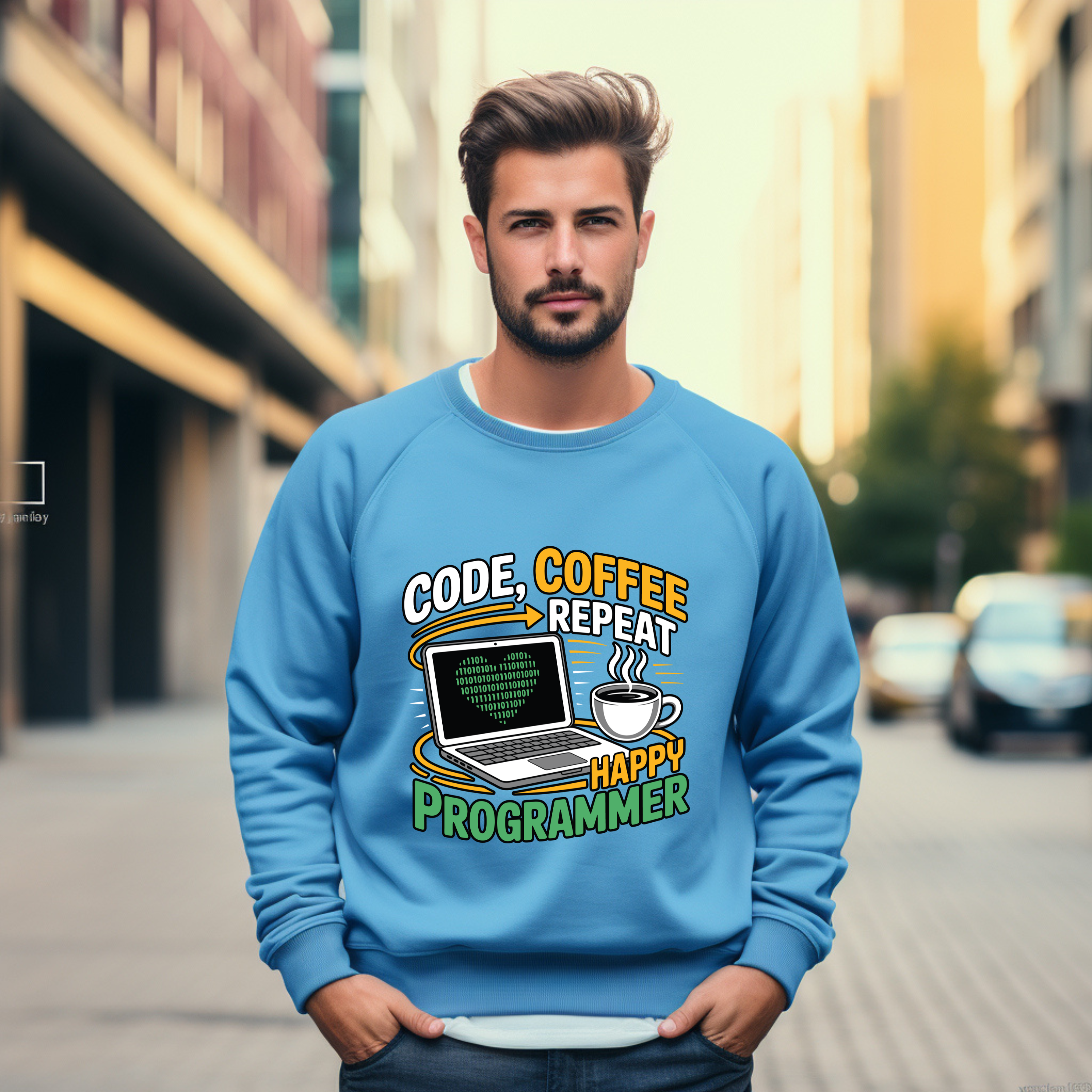 Programmer Sweatshirt — "Code, Coffee, Repeat" Cozy Crewneck