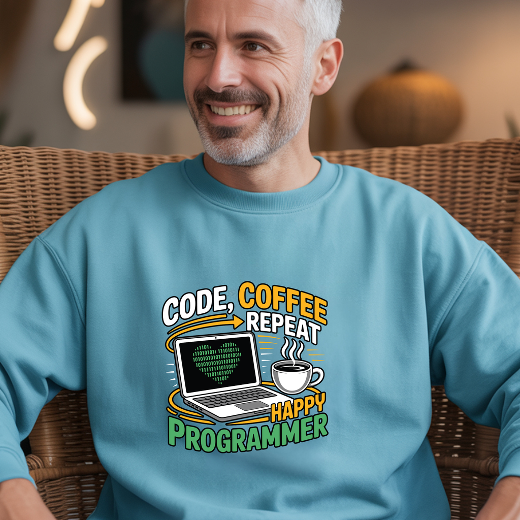 Programmer Sweatshirt — "Code, Coffee, Repeat" Cozy Crewneck