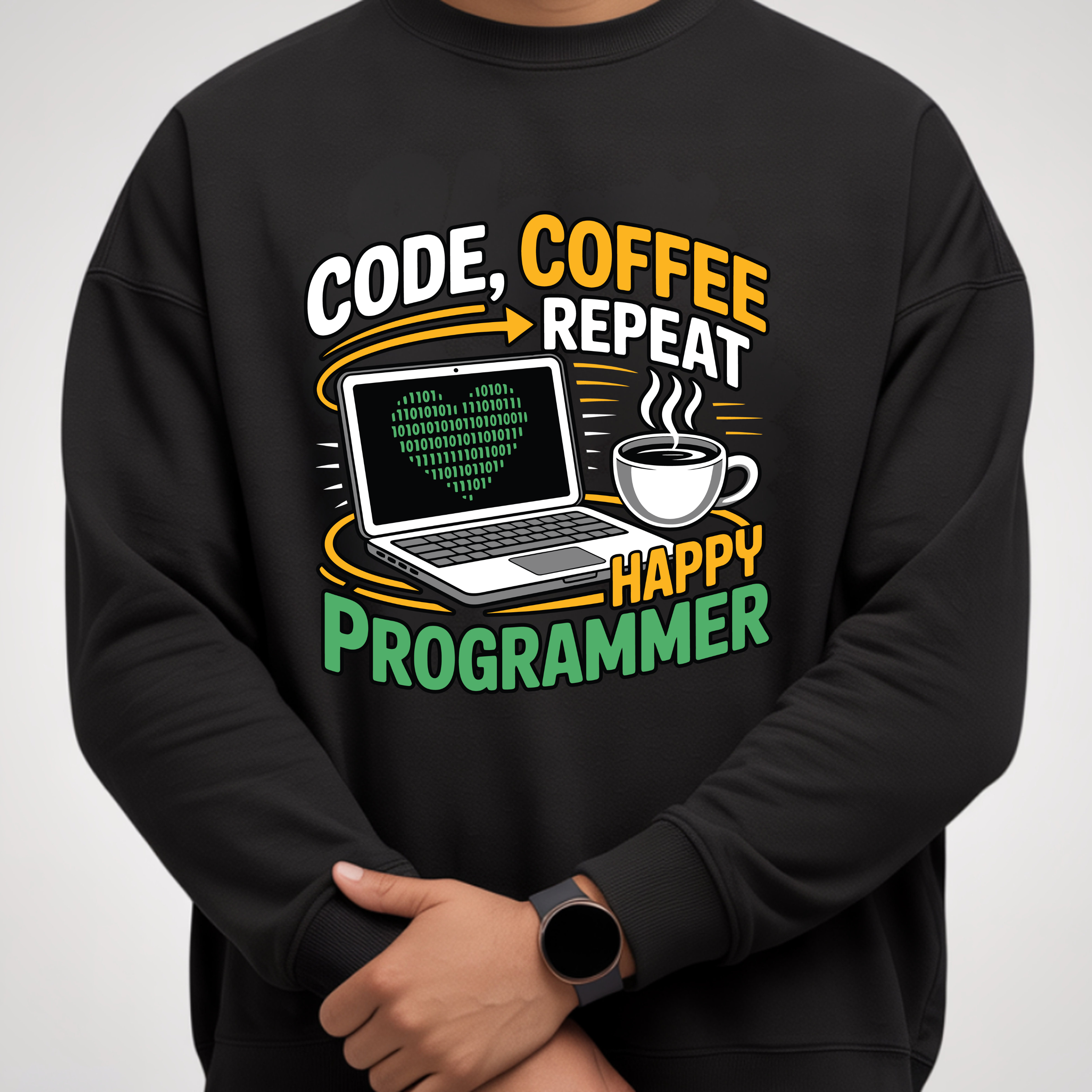 Programmer Sweatshirt — "Code, Coffee, Repeat" Cozy Crewneck