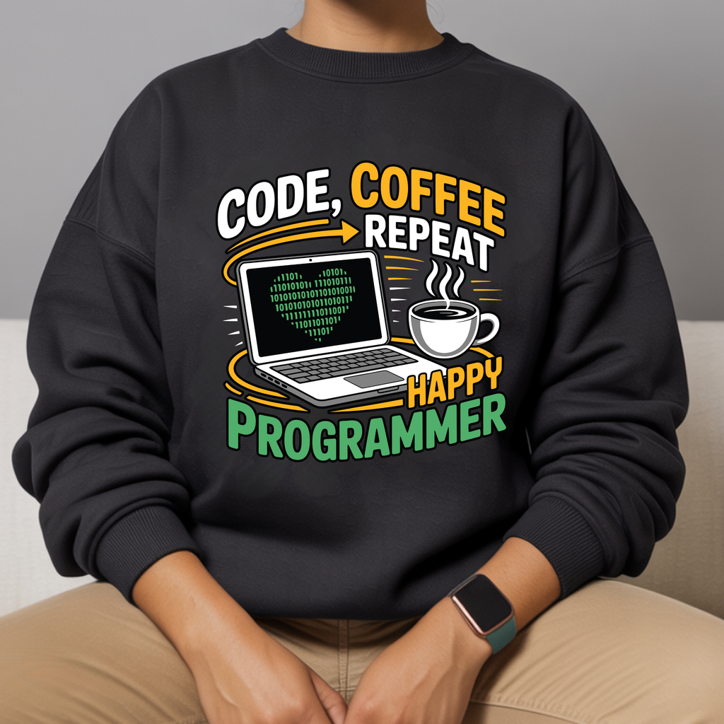 Programmer Sweatshirt — "Code, Coffee, Repeat" Cozy Crewneck