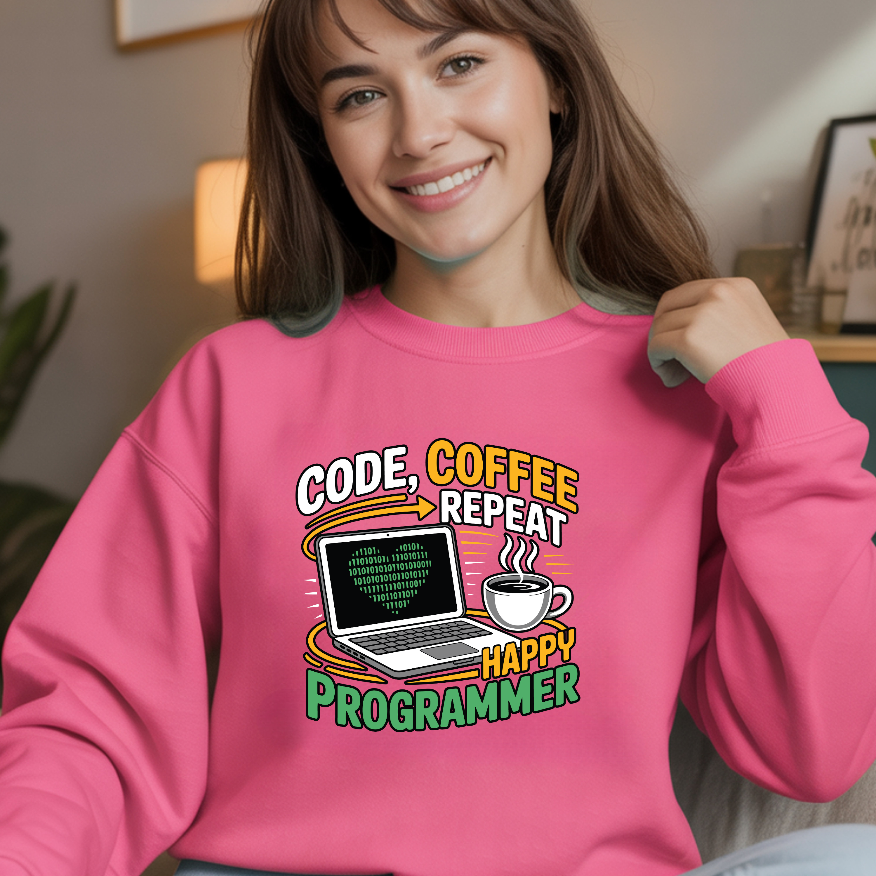 Programmer Sweatshirt — "Code, Coffee, Repeat" Cozy Crewneck