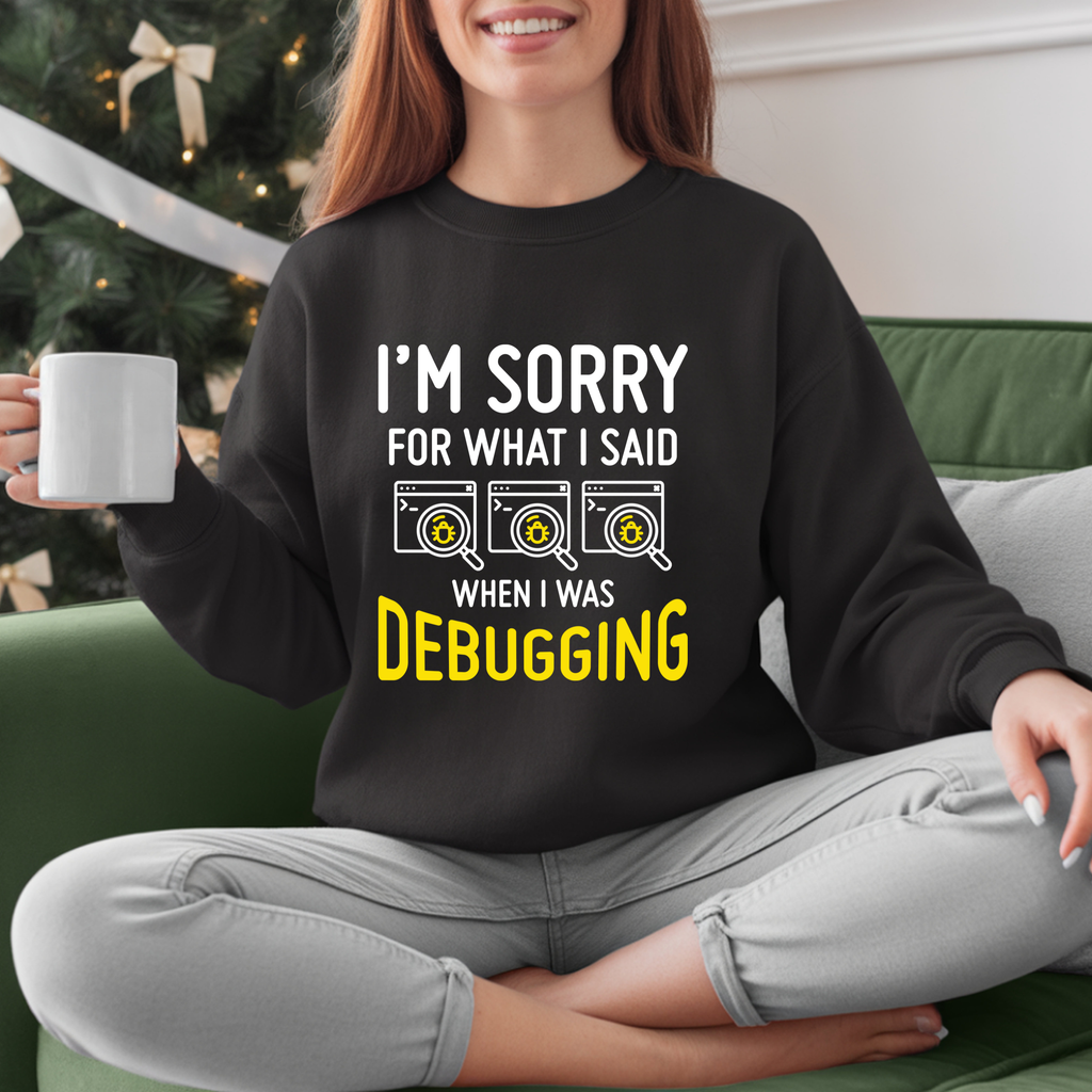 Debugging Crewneck Sweatshirt — Funny Programmer Sweatshirt with Yellow Code Icons