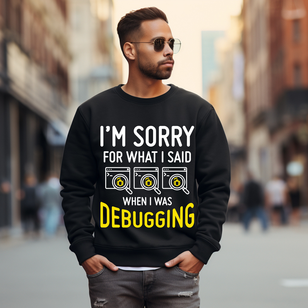 Debugging Crewneck Sweatshirt — Funny Programmer Sweatshirt with Yellow Code Icons