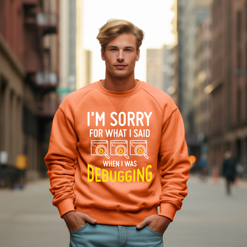 Debugging Crewneck Sweatshirt — Funny Programmer Sweatshirt with Yellow Code Icons