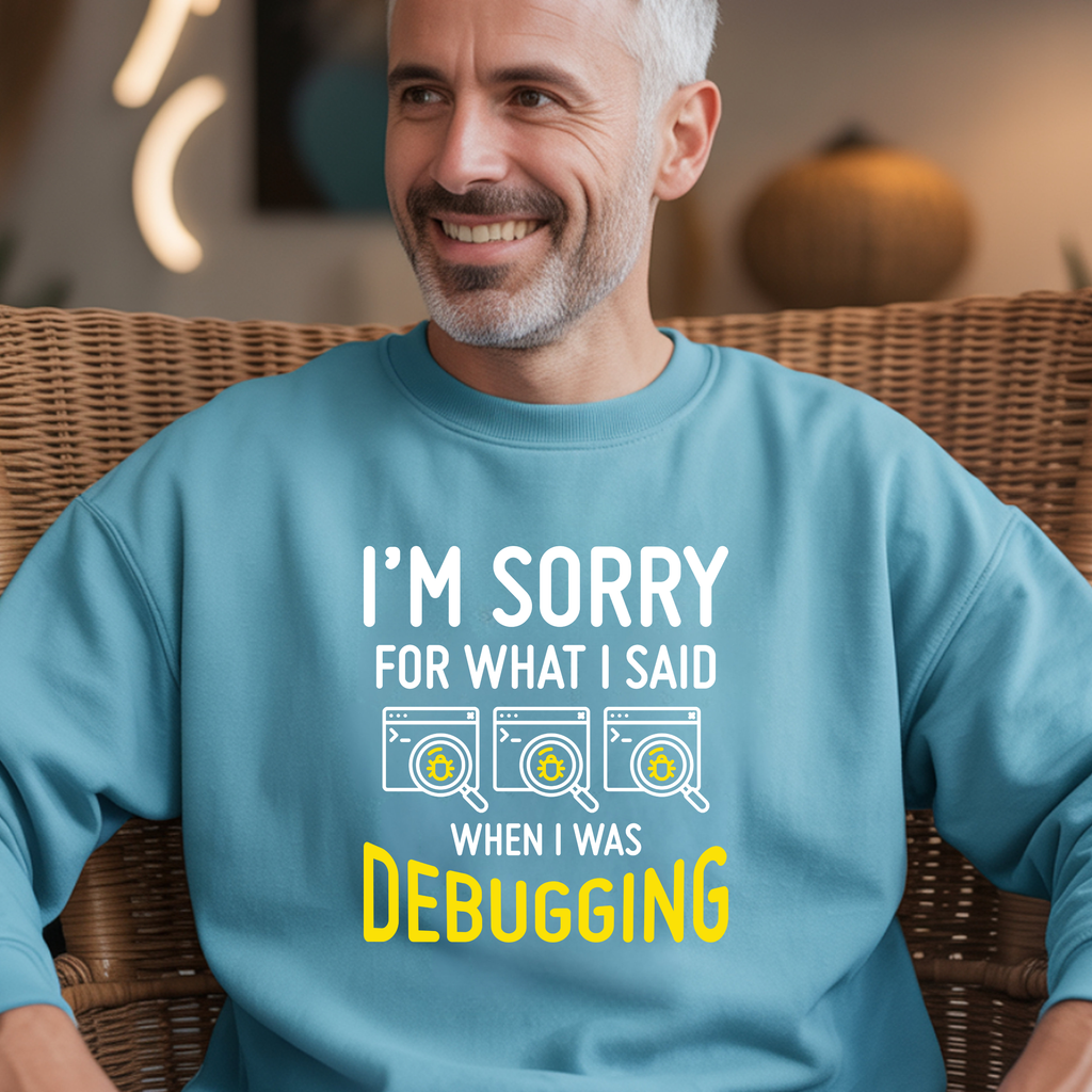 Debugging Crewneck Sweatshirt — Funny Programmer Sweatshirt with Yellow Code Icons