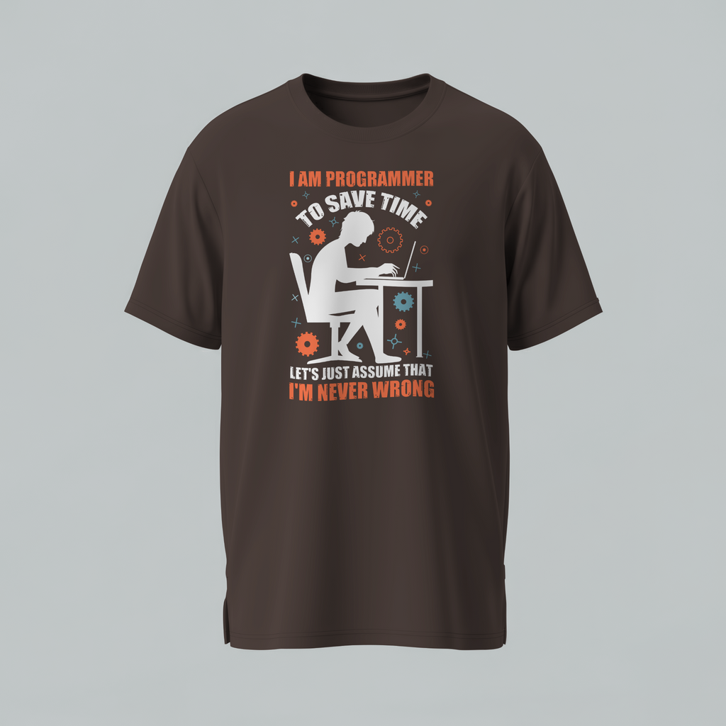 Brown t-shirt with a graphic and text on a gray background
