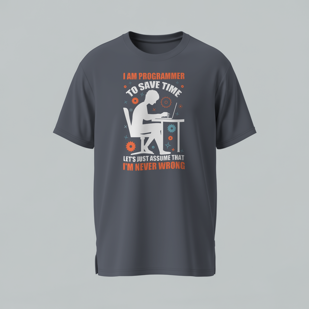 Gray t-shirt with a graphic and text on a gray background