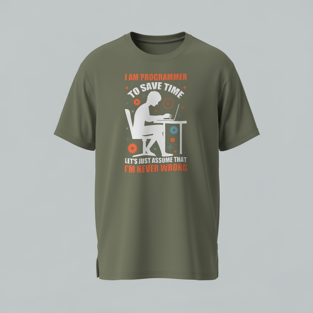 Green t-shirt with a graphic and text on a gray background