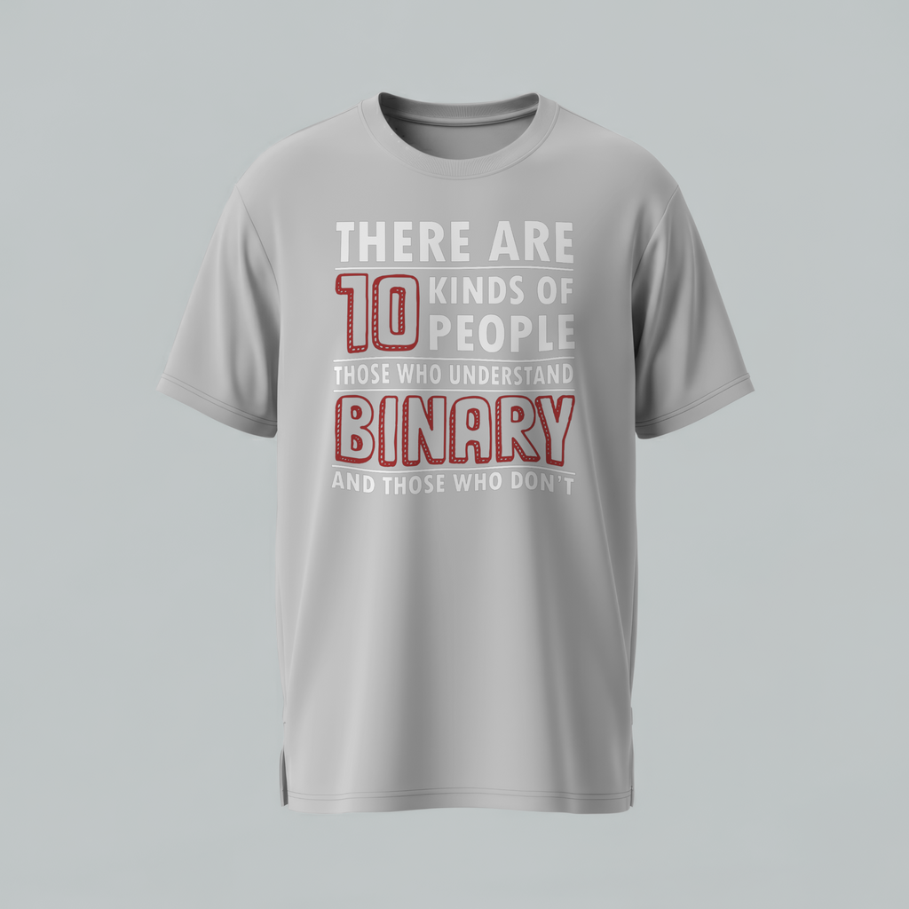Gray t-shirt with humorous text design on a light gray background
