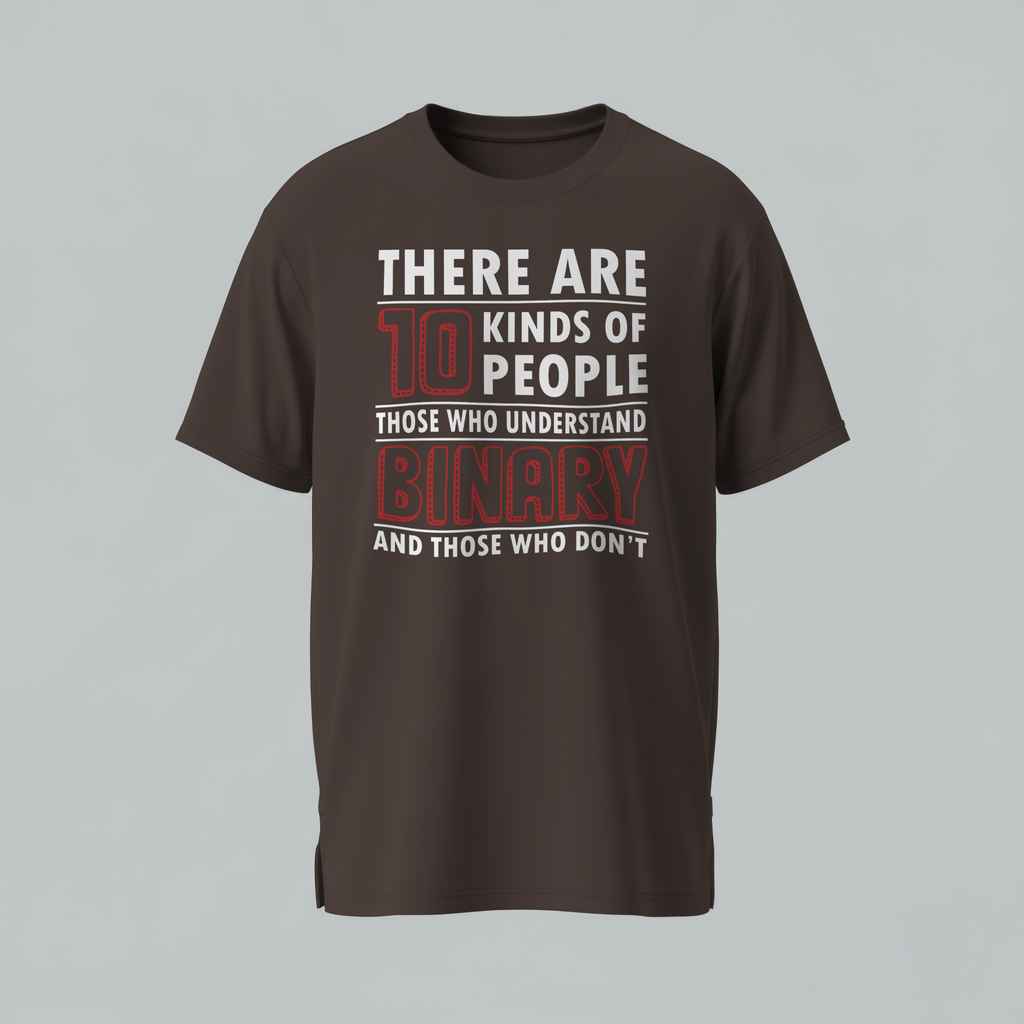 Brown t-shirt with humorous text design on a gray background