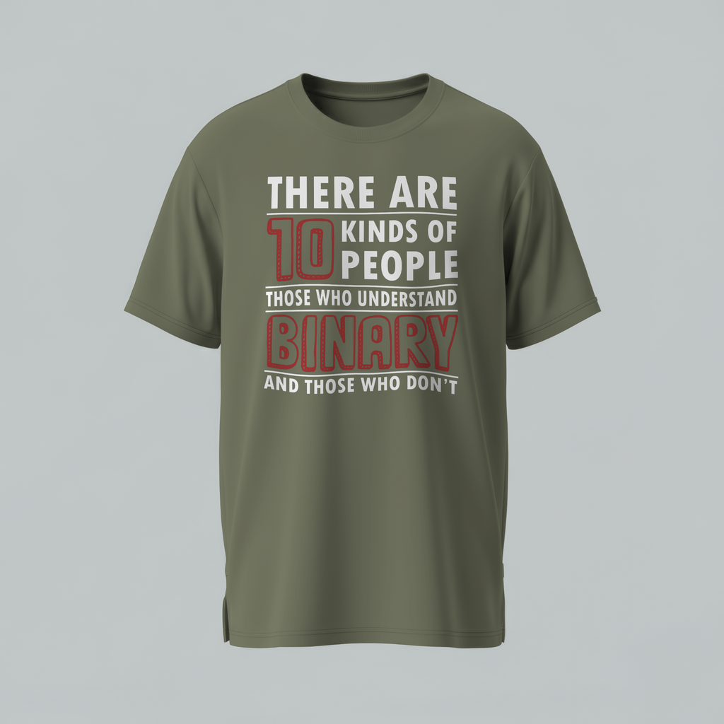 Green t-shirt with humorous text design on a gray background