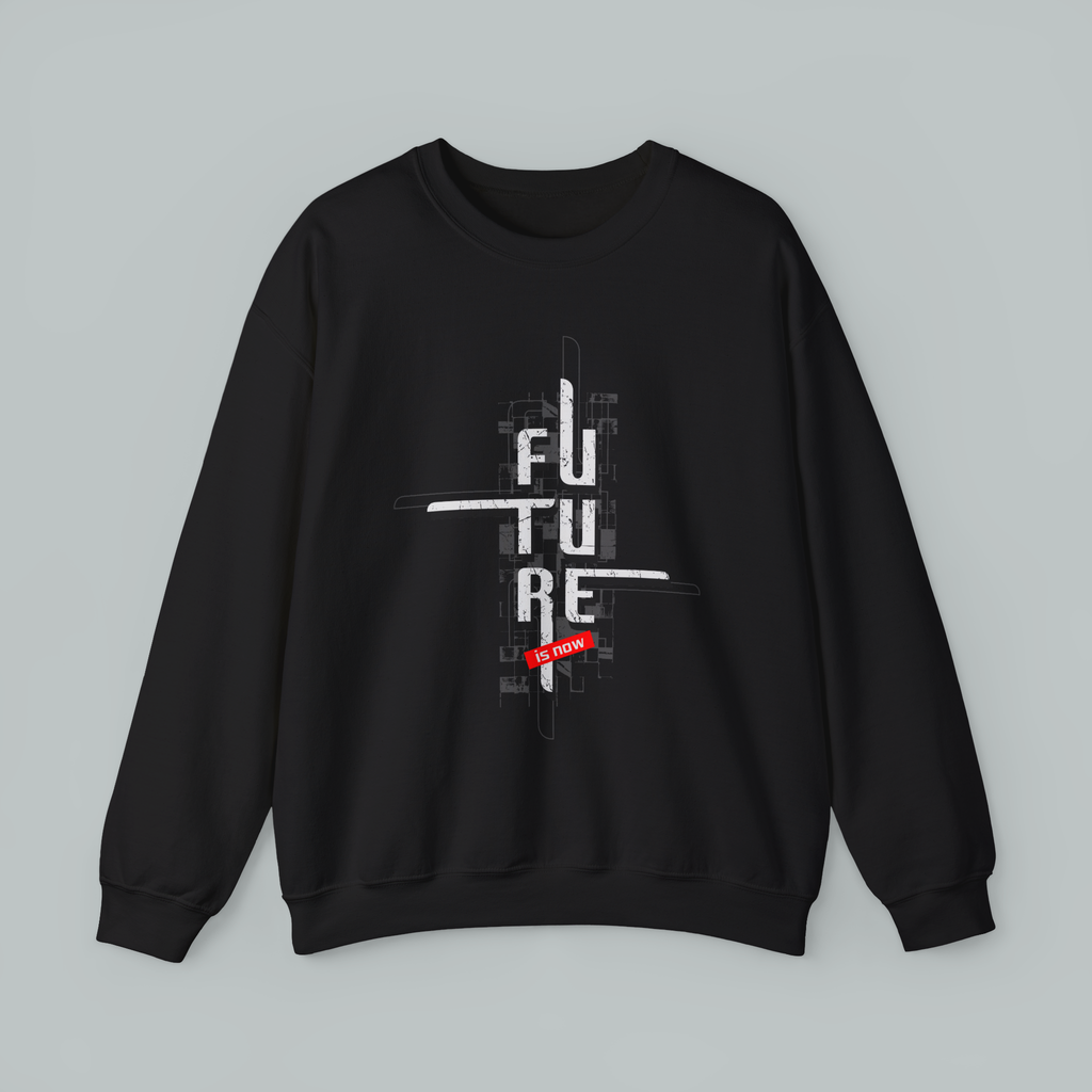 Black sweatshirt with 'FUTURE' graphic design on a gray background