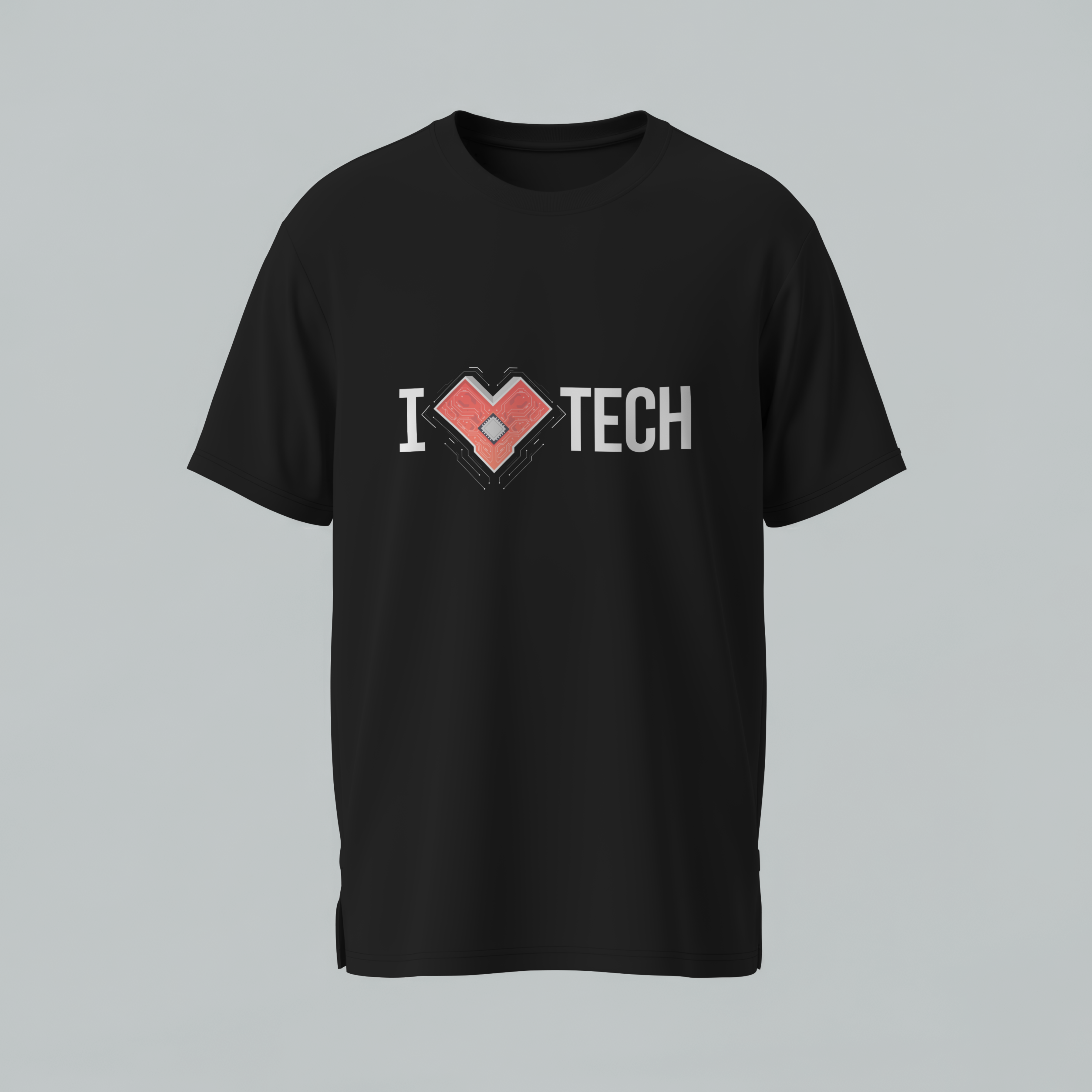 Tech Heart T-Shirt — "I  Love TECH" Circuit Board Design