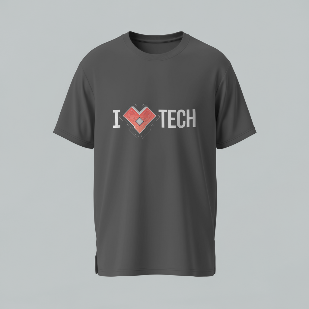 Tech Heart T-Shirt — "I  Love TECH" Circuit Board Design