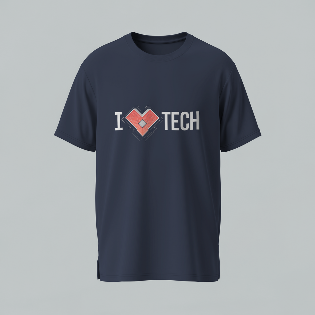 Tech Heart T-Shirt — "I  Love TECH" Circuit Board Design
