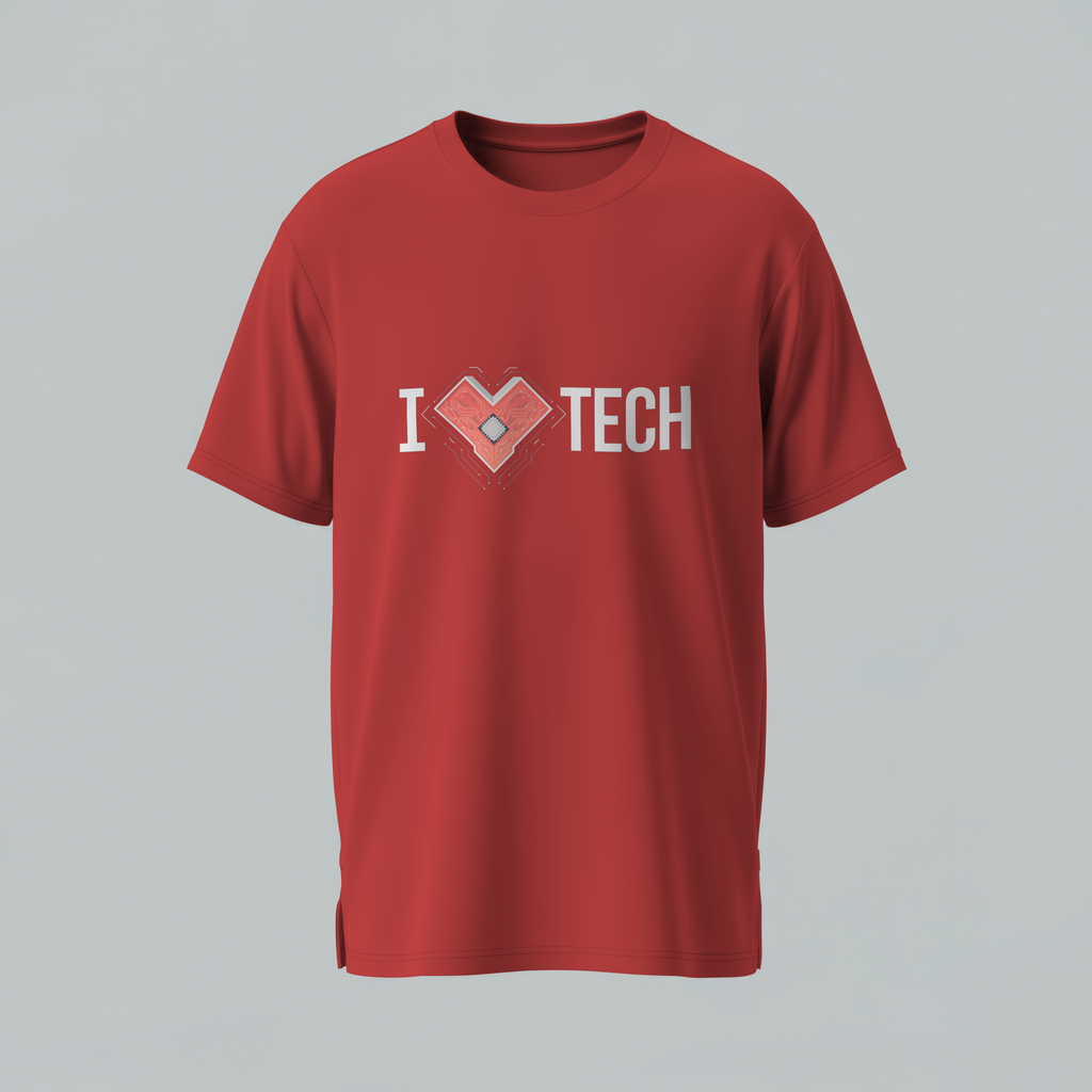 Tech Heart T-Shirt — "I  Love TECH" Circuit Board Design