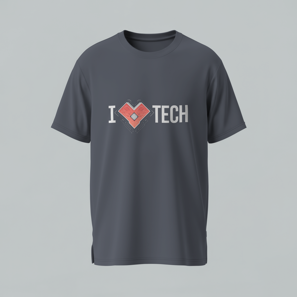 Tech Heart T-Shirt — "I  Love TECH" Circuit Board Design