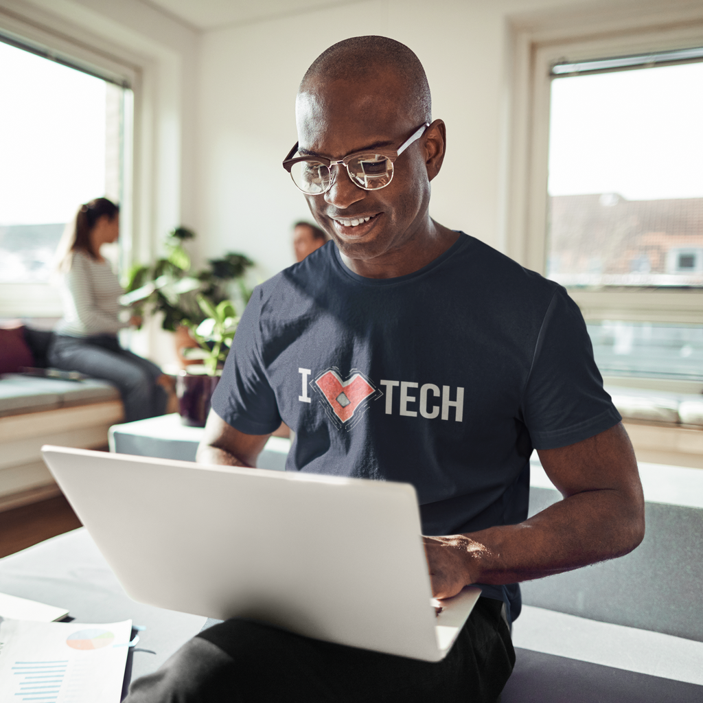 Tech Heart T-Shirt — "I  Love TECH" Circuit Board Design
