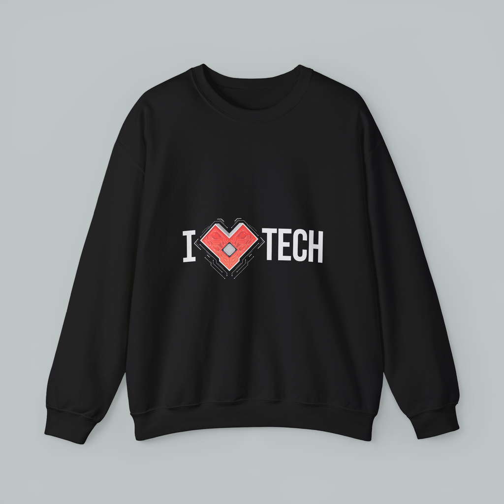 I  TECH Sweatshirt — Red Circuit Board Heart Crewneck for Tech Lovers
