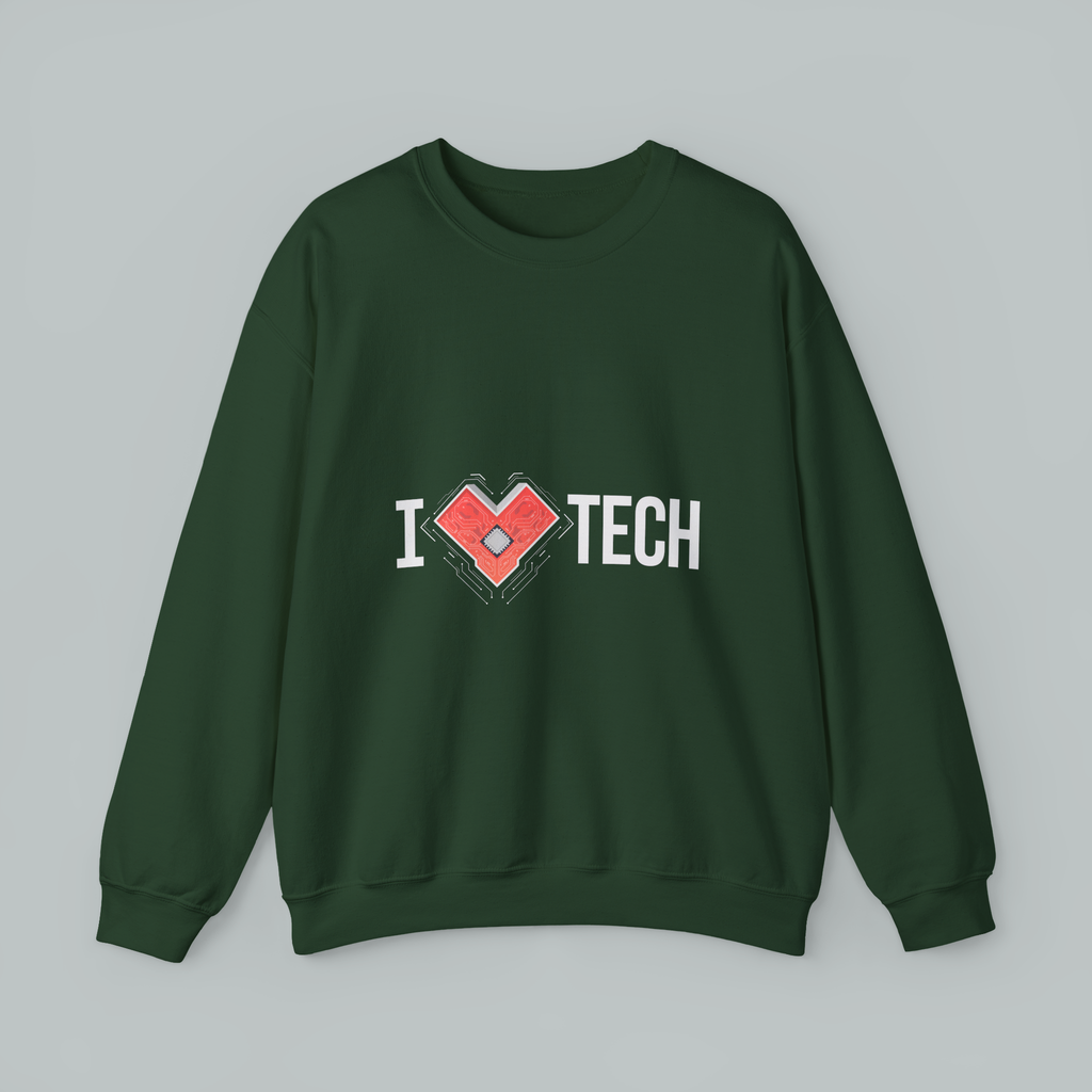 I  TECH Sweatshirt — Red Circuit Board Heart Crewneck for Tech Lovers