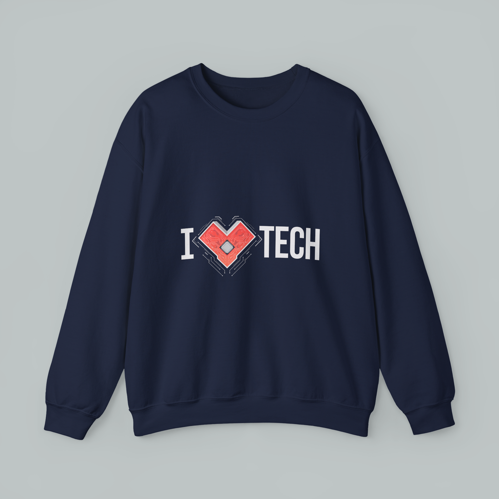 I  TECH Sweatshirt — Red Circuit Board Heart Crewneck for Tech Lovers