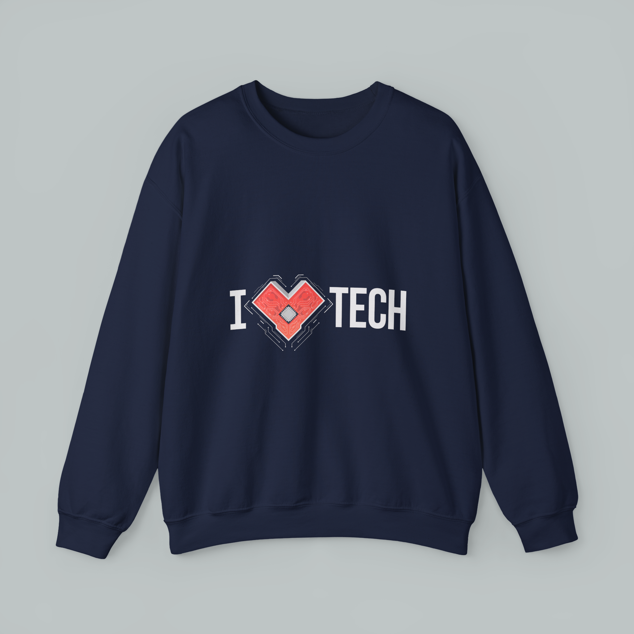 I  TECH Sweatshirt — Red Circuit Board Heart Crewneck for Tech Lovers