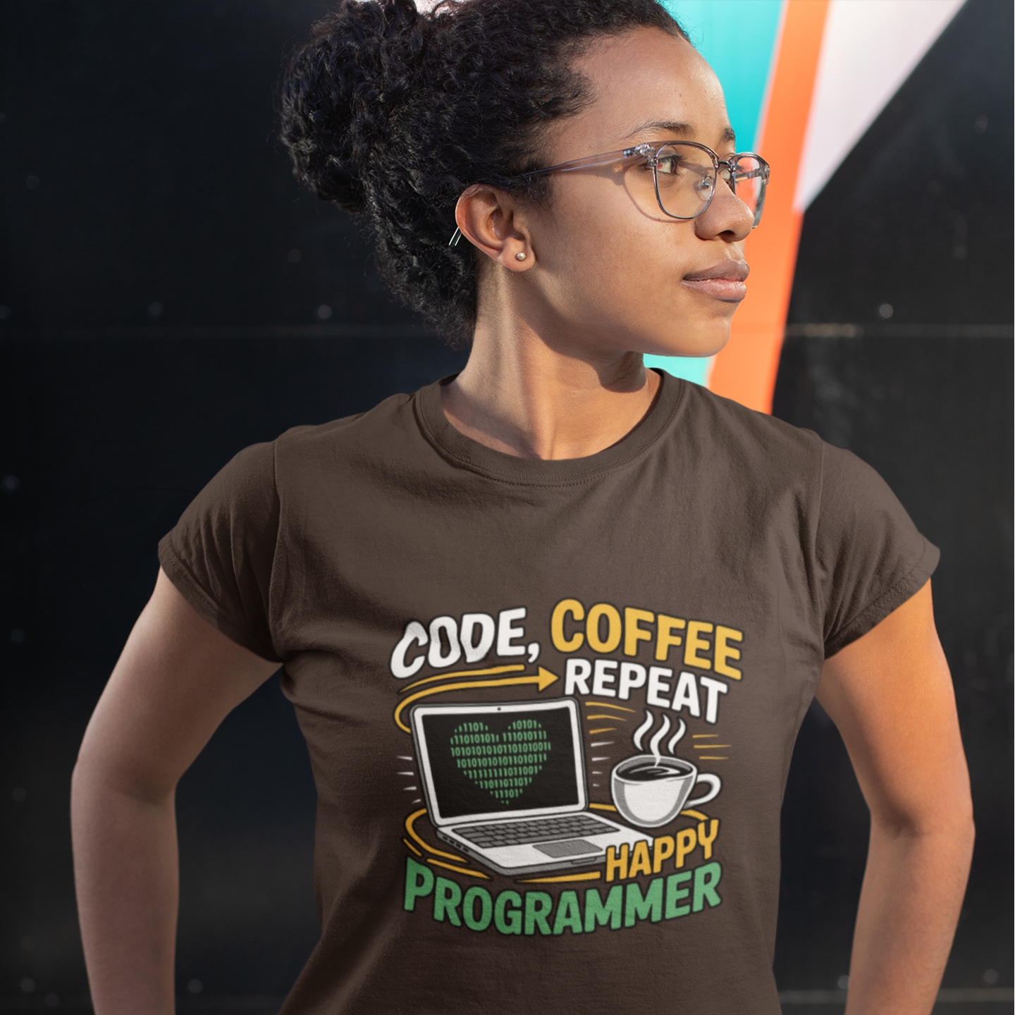 Programmer T-Shirt — "Code, Coffee, Repeat" Happy Programmer Tee